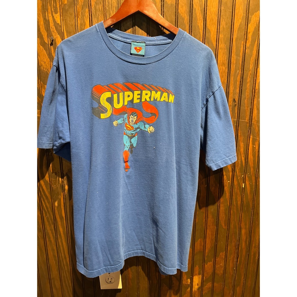 Vintage Superman DC Comics Graphic T-Shirt Blue Mens XL 23x29 Retro Man of Steel